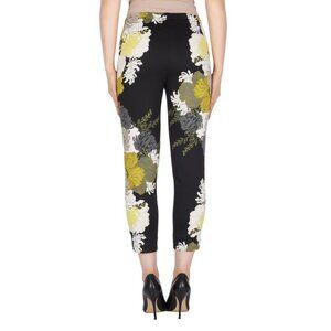 Joseph Ribkoff Black Green Gray Floral Tapered Mid Rise Pull On Pants 4 (27x26)